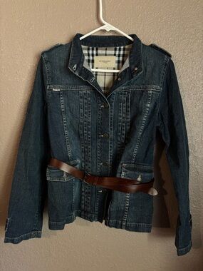 Burberry Dark Blue Denim Jacket with Brown Belt Accent